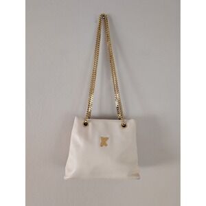 Paloma Picasso‎ Vintage Cream Italian Leather Shoulder Bag Gold Chain Crossbody